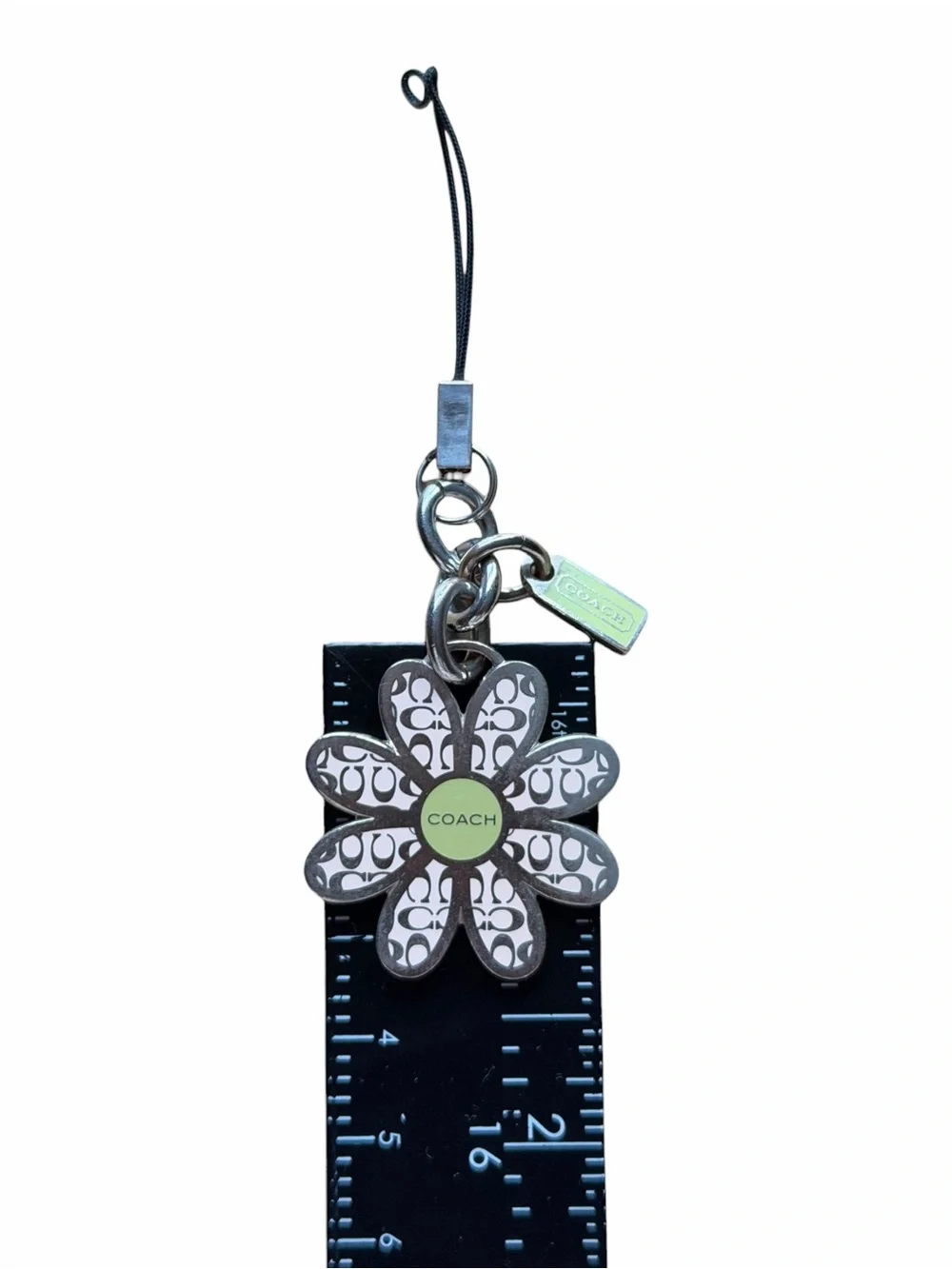 Coach Signature Daisy Flower Cell Phone Bag Charm Green Black Silver Y2K
